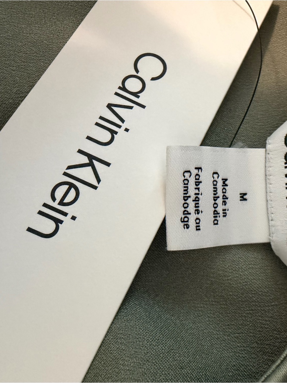 Calvin Klein Satin Split-Neck Short Sleeve Top in Sage - Picture 4 of 5